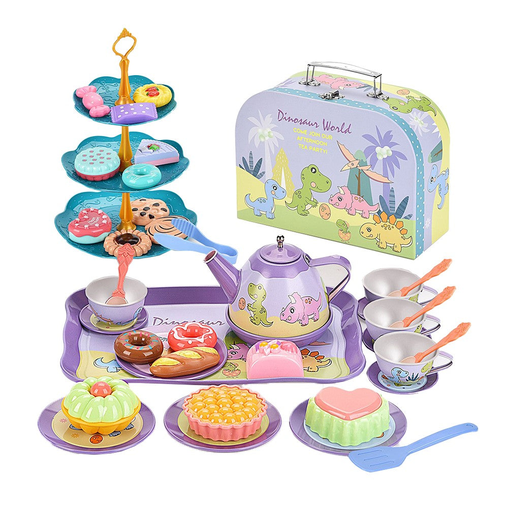 Little Girls Tea Set Toys Tea Party Set Toy Kids Pretend Toy with Carrying Case Style 1