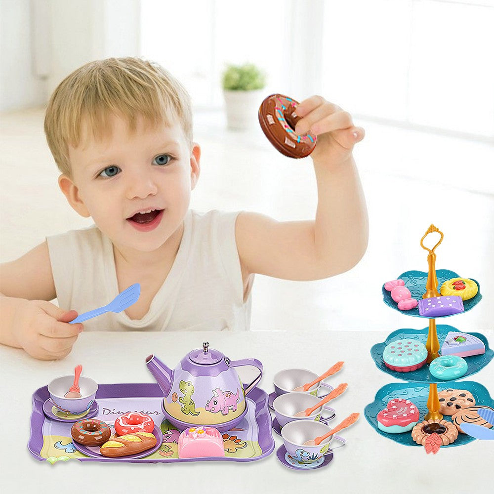 Little Girls Tea Set Toys Tea Party Set Toy Kids Pretend Toy with Carrying Case Style 1
