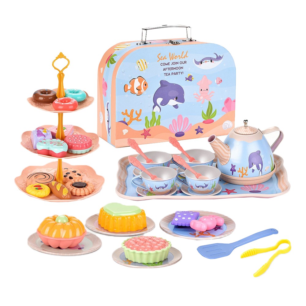Little Girls Tea Set Toys Tea Party Set Toy Kids Pretend Toy with Carrying Case Style 2