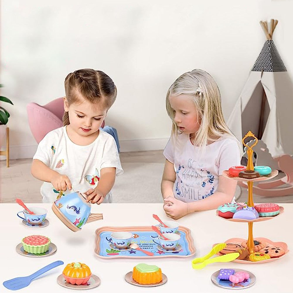 Little Girls Tea Set Toys Tea Party Set Toy Kids Pretend Toy with Carrying Case Style 2