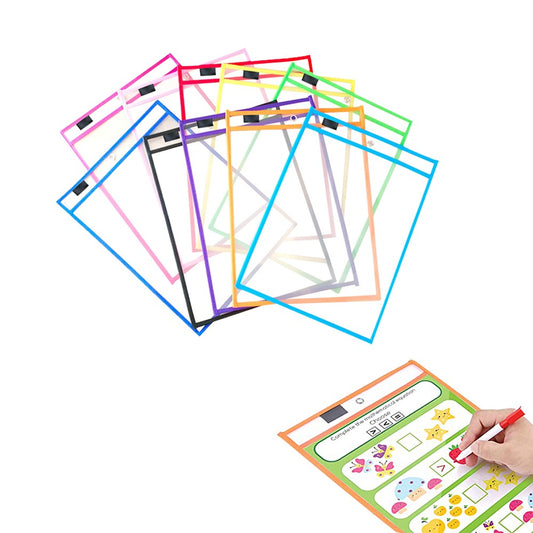10Pcs Reusable Clear Dry Erase Pocket Sleeves with Pen Sleeves Student Study Supplies