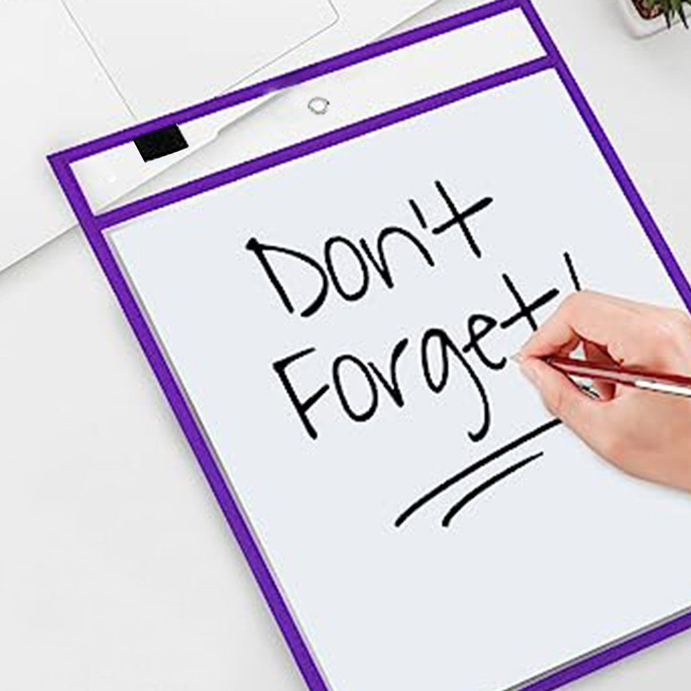 10Pcs Reusable Clear Dry Erase Pocket Sleeves with Pen Sleeves Student Study Supplies