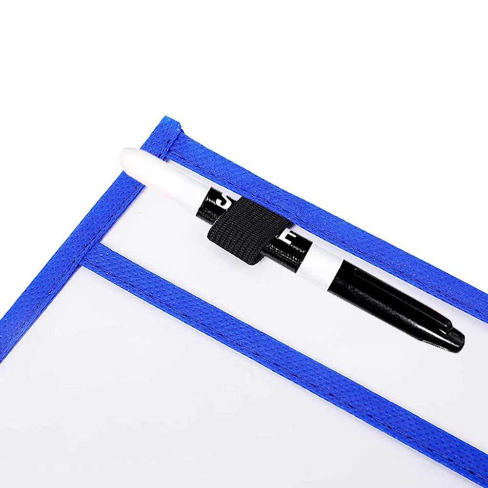 10Pcs Reusable Clear Dry Erase Pocket Sleeves with Pen Sleeves Student Study Supplies