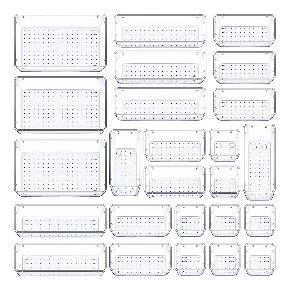 25Pcs Clear Plastic Drawer Organizers Set Bathroom Vanity Storage Trays