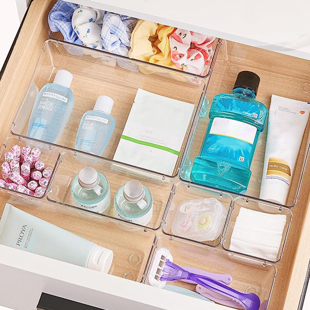 25Pcs Clear Plastic Drawer Organizers Set Bathroom Vanity Storage Trays