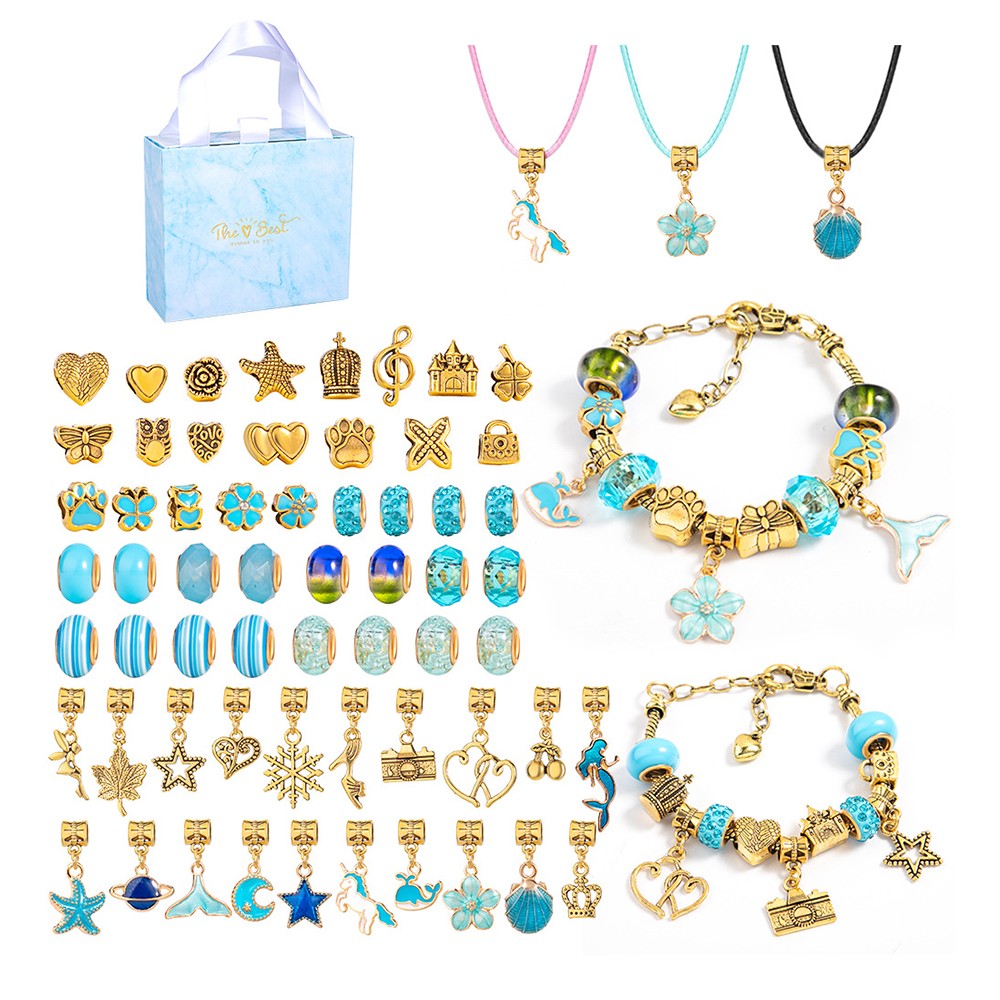 66Pcs DIY Bracelet Making Kit Charm Bracelets Kit Jewellery Crafts Set Blue