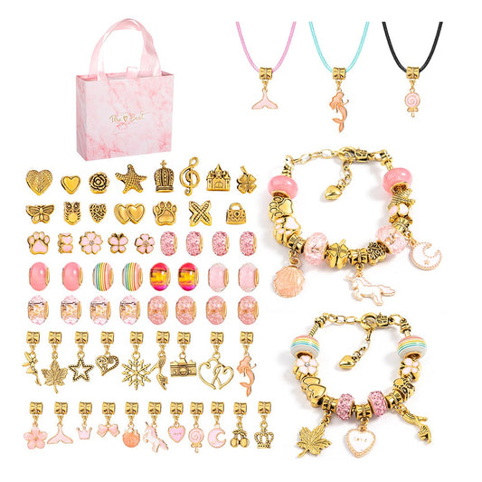 66Pcs DIY Bracelet Making Kit Charm Bracelets Kit Jewellery Crafts Set Pink