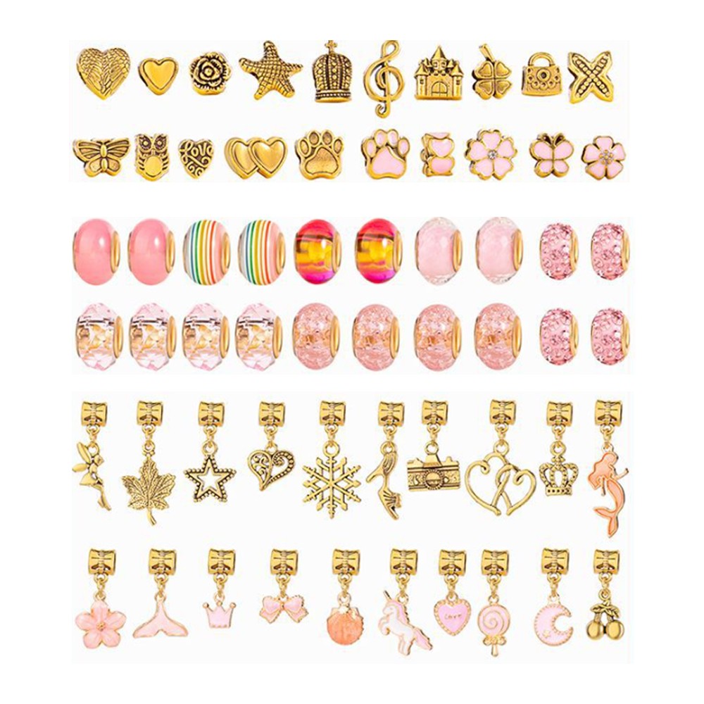 66Pcs DIY Bracelet Making Kit Charm Bracelets Kit Jewellery Crafts Set Pink