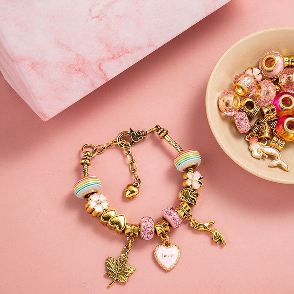 66Pcs DIY Bracelet Making Kit Charm Bracelets Kit Jewellery Crafts Set Pink