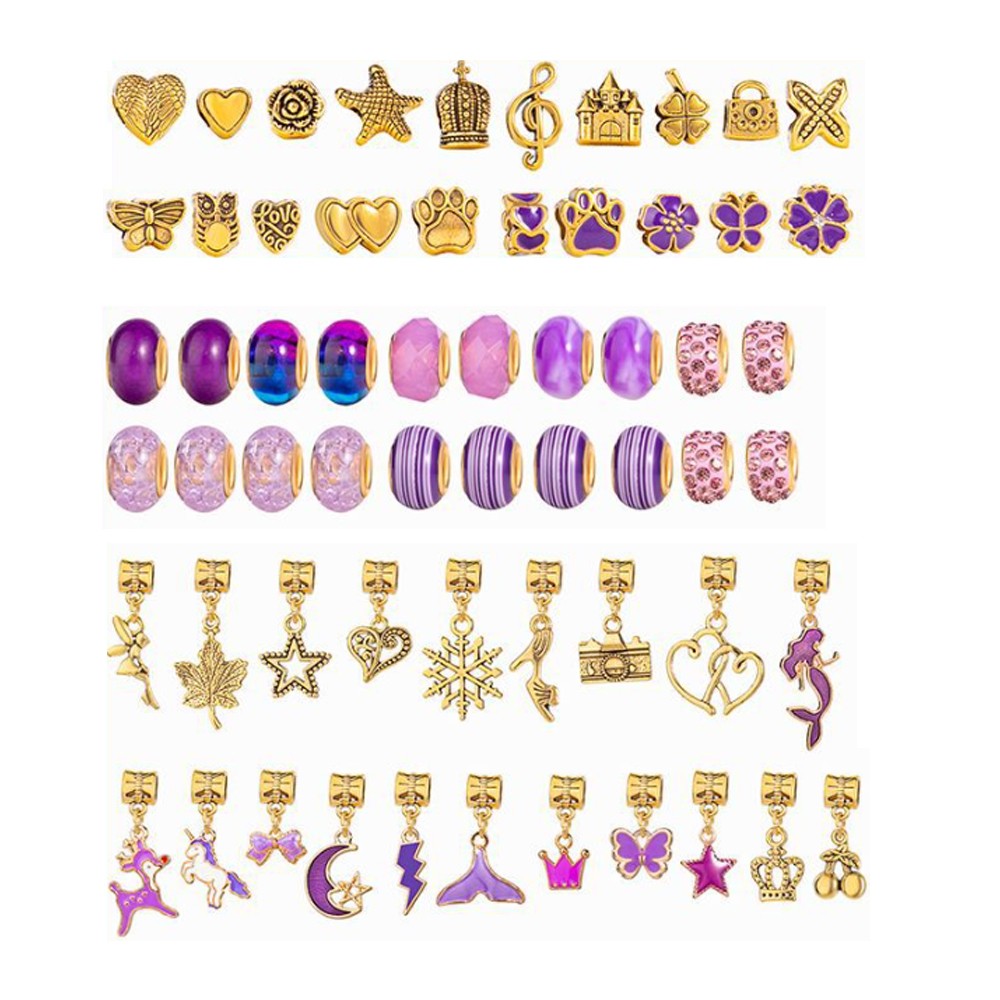 66Pcs DIY Bracelet Making Kit Charm Bracelets Kit Jewellery Crafts Set Purple