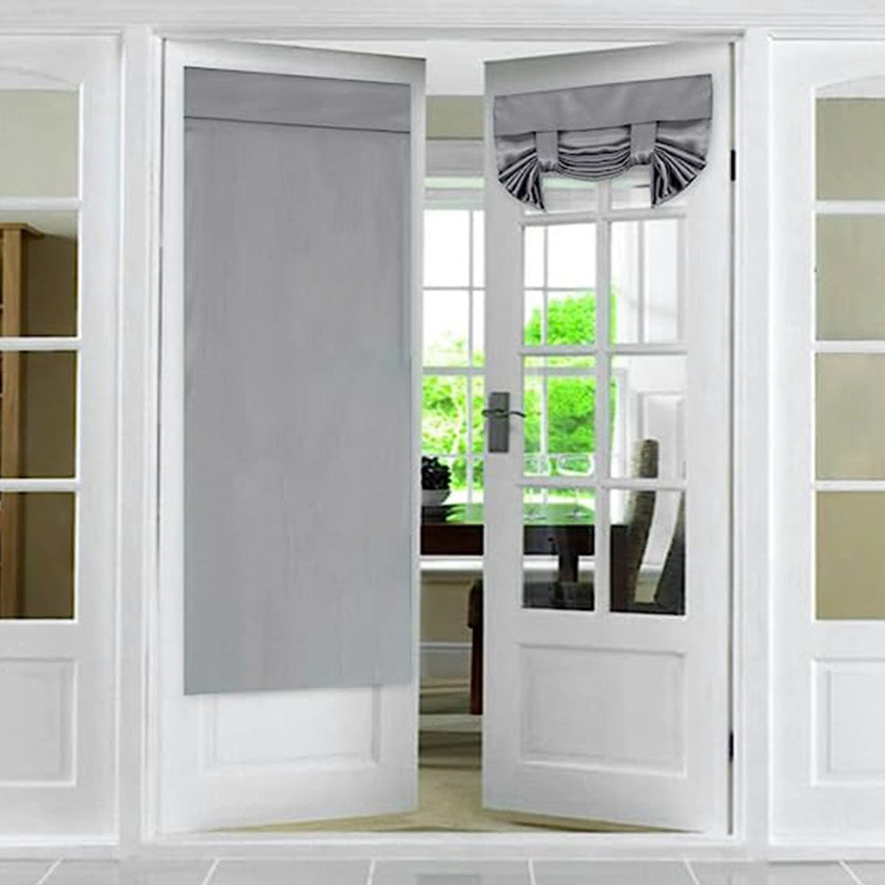 Pair of Self Adhesive Privacy Door Curtains Insulated Window Curtain Panel Light Grey