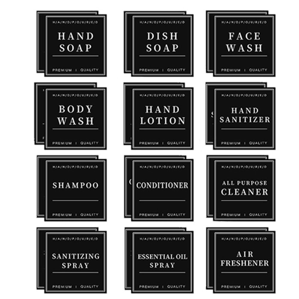 24 Sheets Water-resistant Labels for Bottles Bathroom Shampoo and Conditioner Dispenser Label Stickers Black