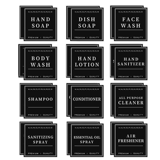 24 Sheets Water-resistant Labels for Bottles Bathroom Shampoo and Conditioner Dispenser Label Stickers Black