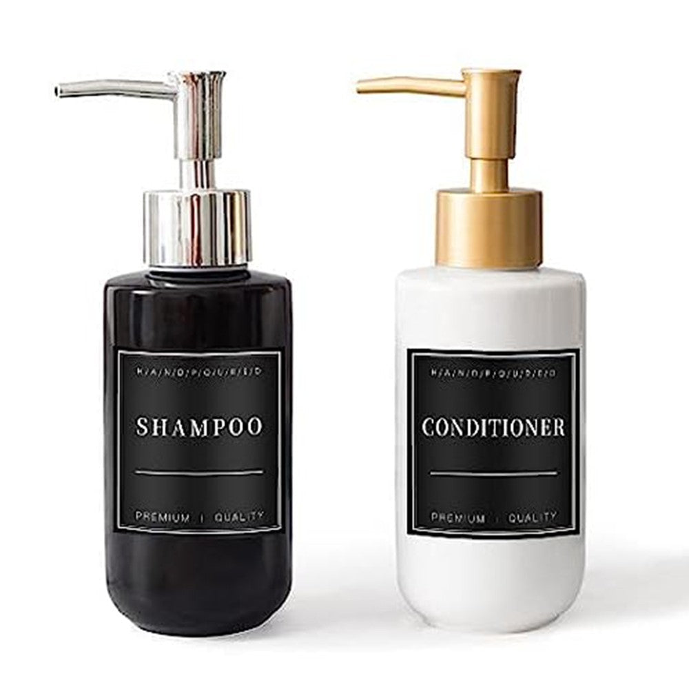 24 Sheets Water-resistant Labels for Bottles Bathroom Shampoo and Conditioner Dispenser Label Stickers Black