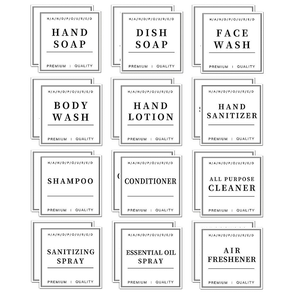 24 Sheets Water-resistant Labels for Bottles Bathroom Shampoo and Conditioner Dispenser Label Stickers White