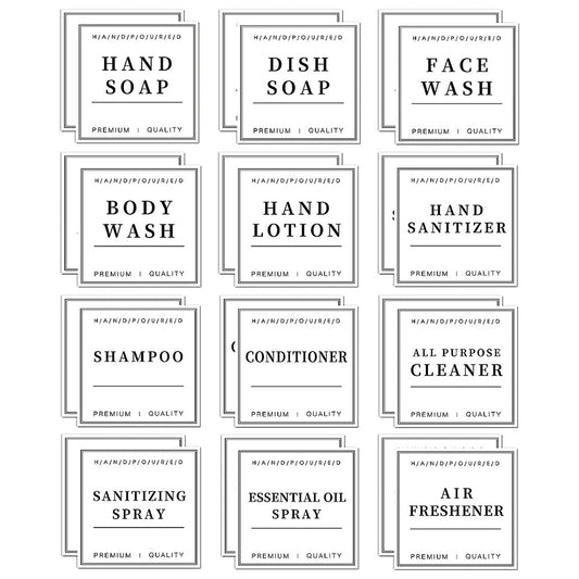 24 Sheets Water-resistant Labels for Bottles Bathroom Shampoo and Conditioner Dispenser Label Stickers White