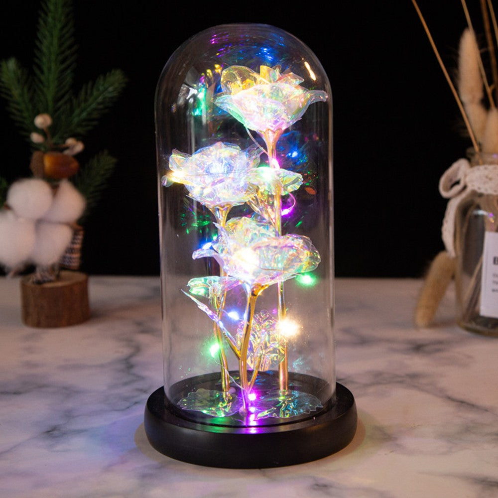 Forever Rose in Glass Dome with LED Light Rose Ornament for Women Girls Multicolor Light