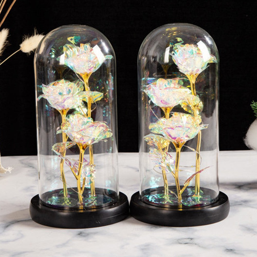 Forever Rose in Glass Dome with LED Light Rose Ornament for Women Girls Multicolor Light
