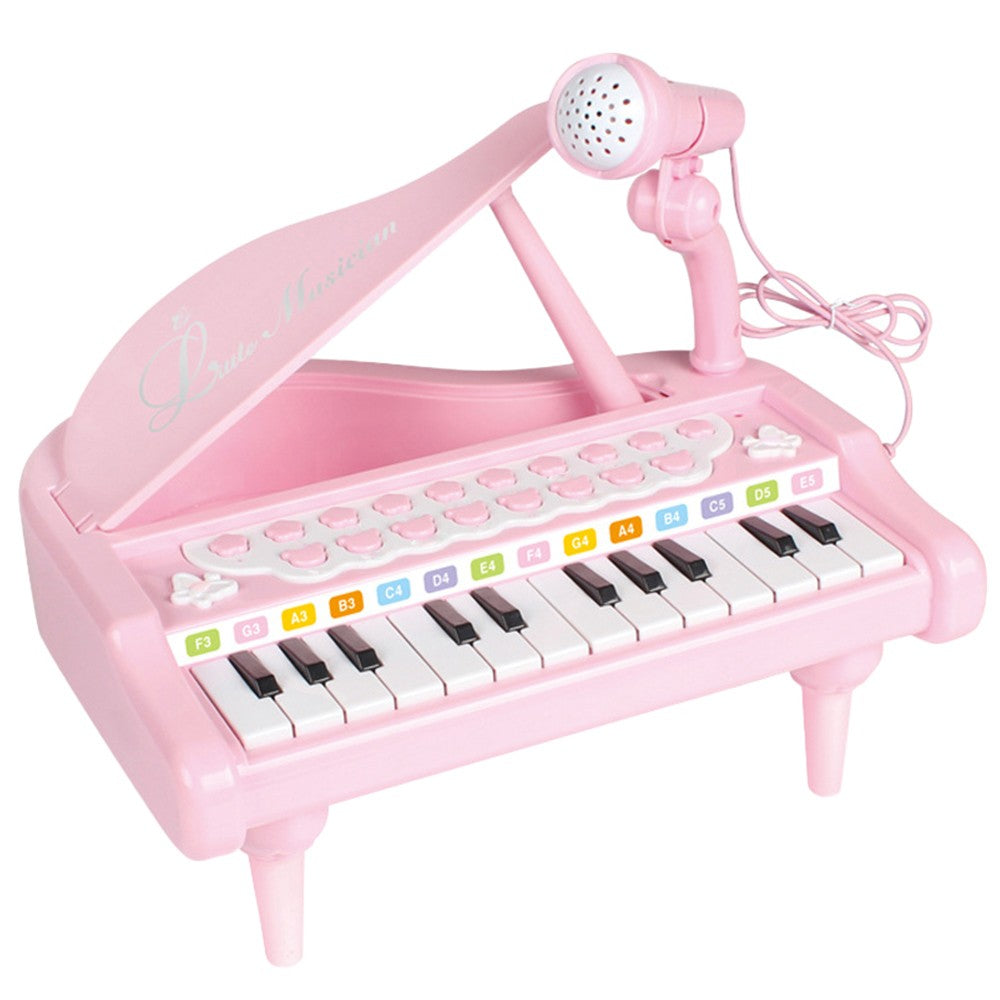 24 Keys Kids Piano Toy Toddlers Keyboard Instrument Toy with Microphone Pink