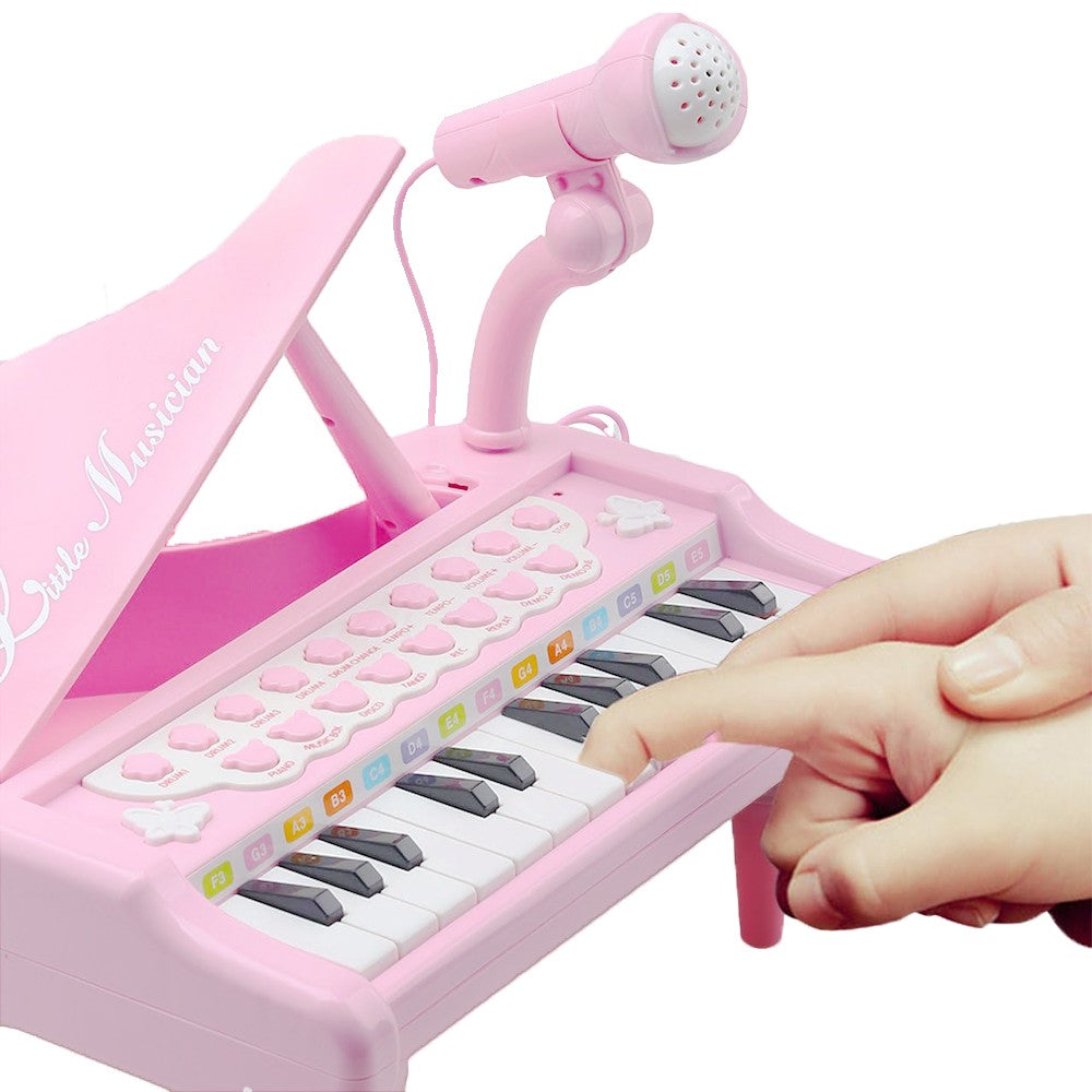 24 Keys Kids Piano Toy Toddlers Keyboard Instrument Toy with Microphone Pink