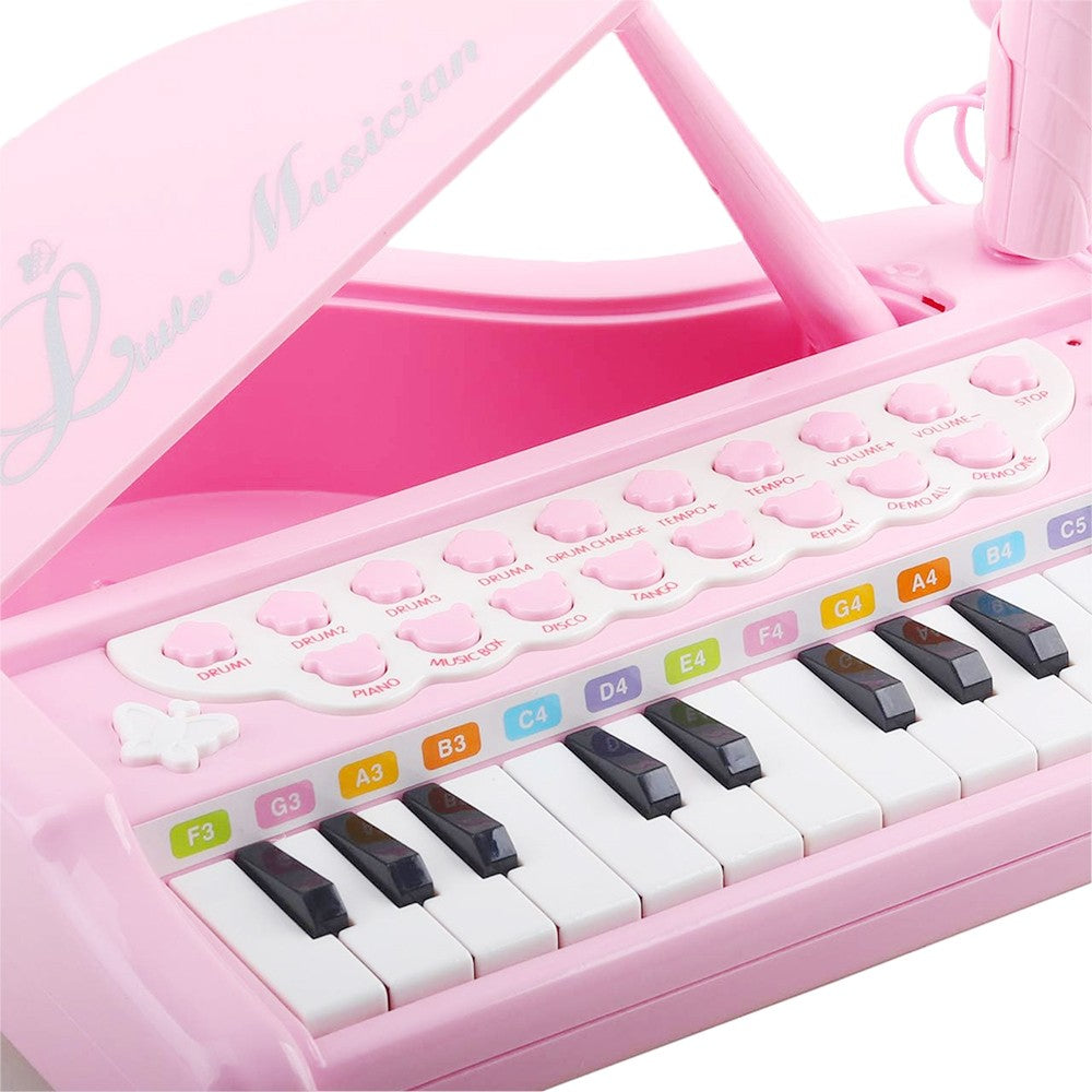 24 Keys Kids Piano Toy Toddlers Keyboard Instrument Toy with Microphone Pink