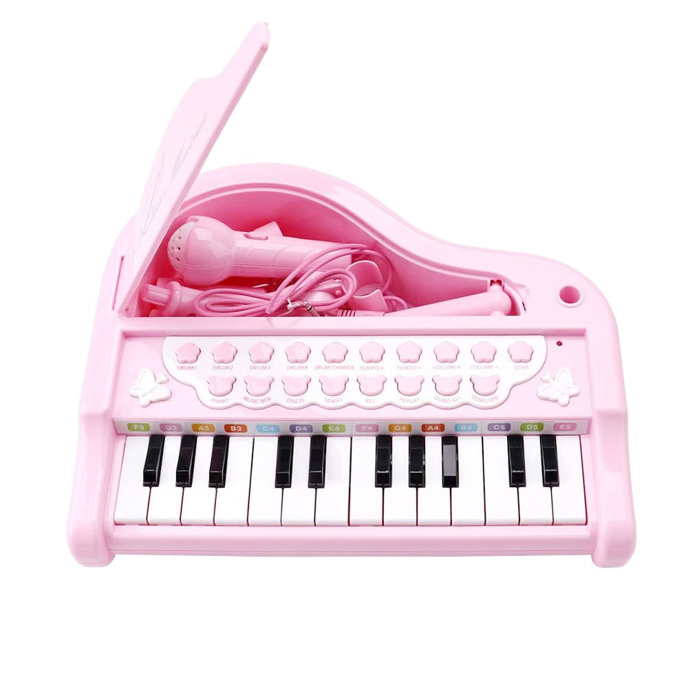 24 Keys Kids Piano Toy Toddlers Keyboard Instrument Toy with Microphone Pink