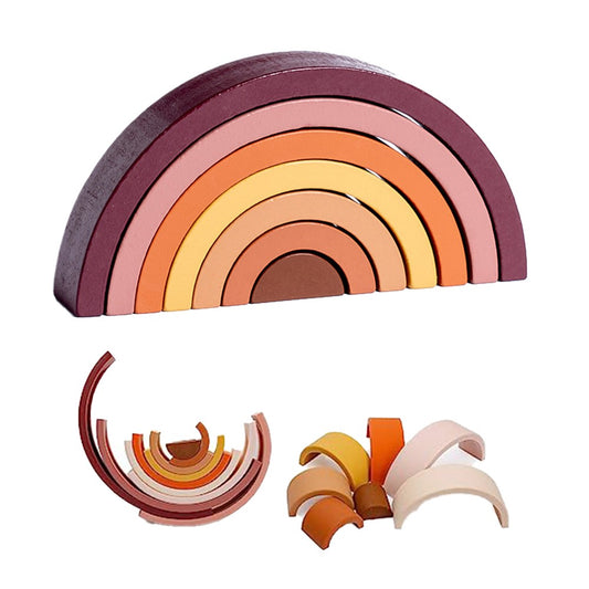 1 Set of Rainbow Stacker Nesting Puzzle Blocks Stacking Toys Kids Montessori Toys Brown