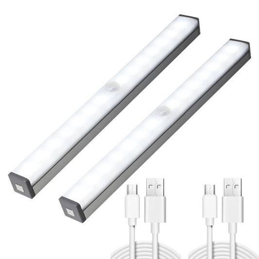 2Pcs 50cm Under Closet LED Motion Sensor Light Rechargeable Dimmable Cabinet Lamp White Light