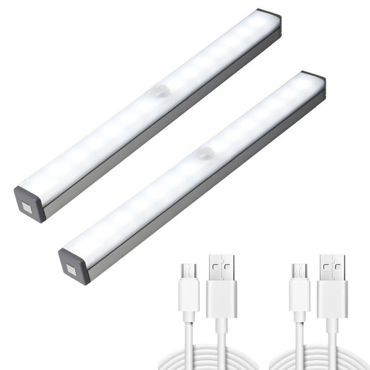 2Pcs 20cm Under Closet LED Motion Sensor Light Rechargeable Dimmable Cabinet Lamp White Light