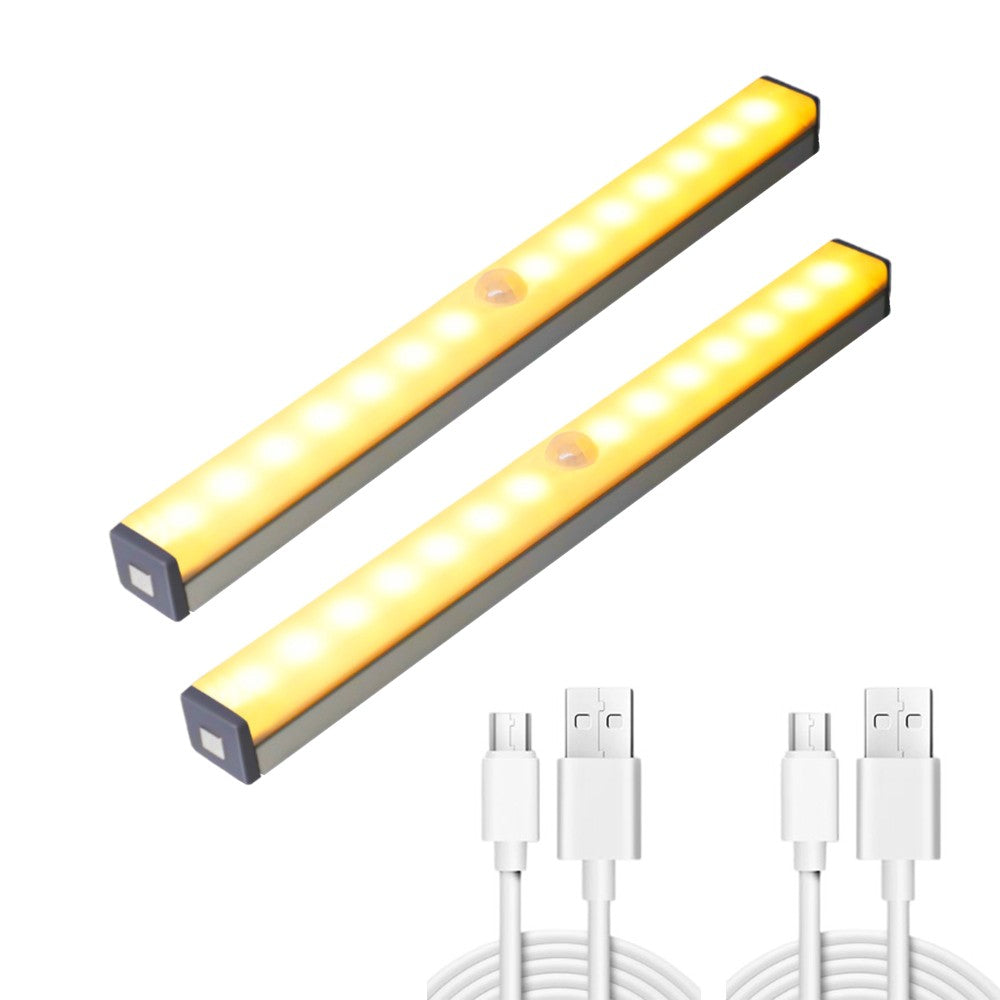 2Pcs 20cm Under Closet LED Motion Sensor Light Rechargeable Dimmable Cabinet Lamp Warm Light