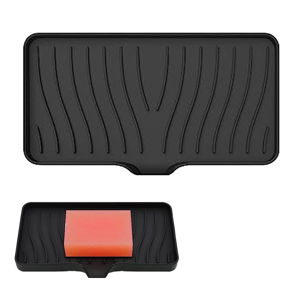 Silicone Soap Dish Self Draining Soap Tray Non-Slip Soap Holder for Bathroom Kitchen Black L