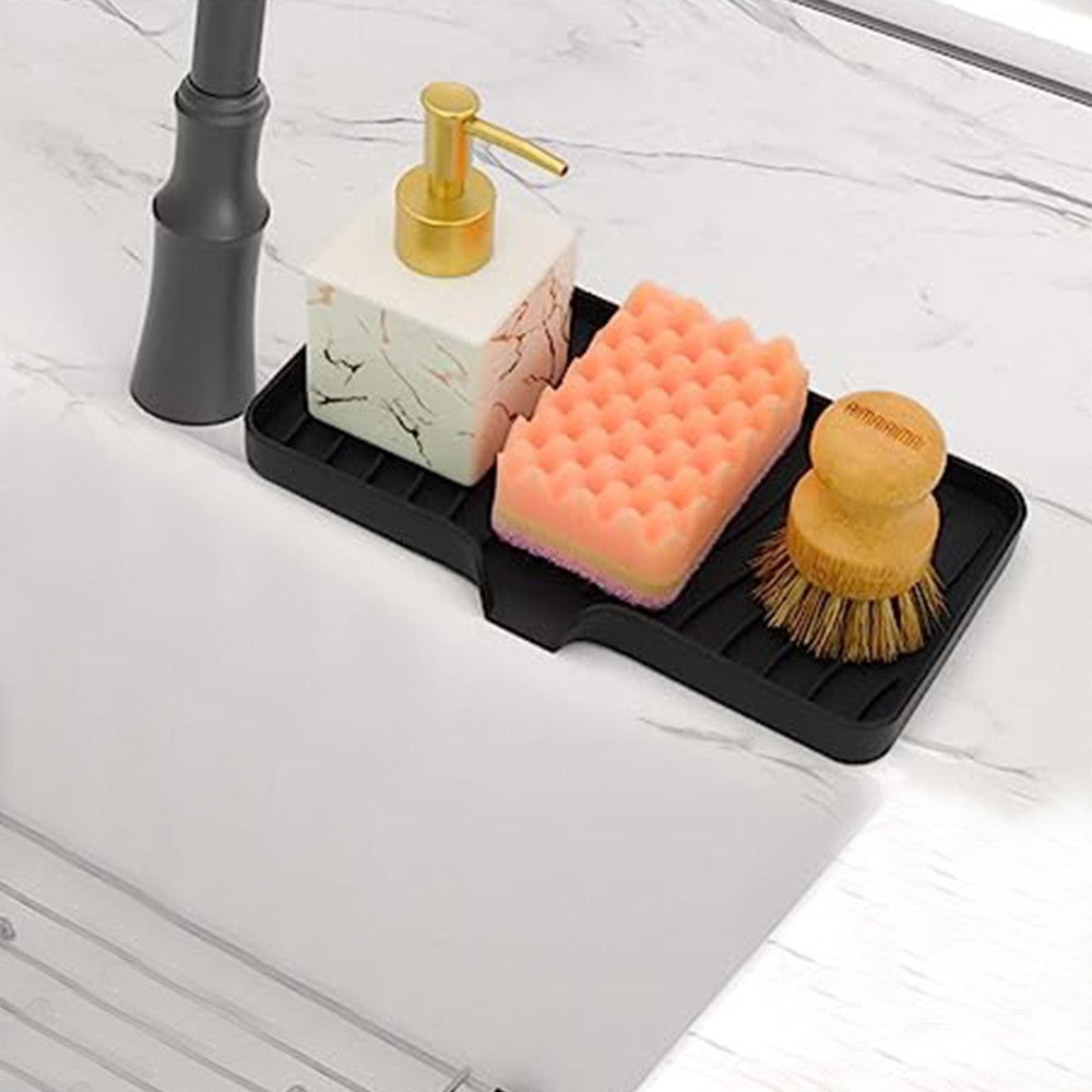 Silicone Soap Dish Self Draining Soap Tray Non-Slip Soap Holder for Bathroom Kitchen Black L