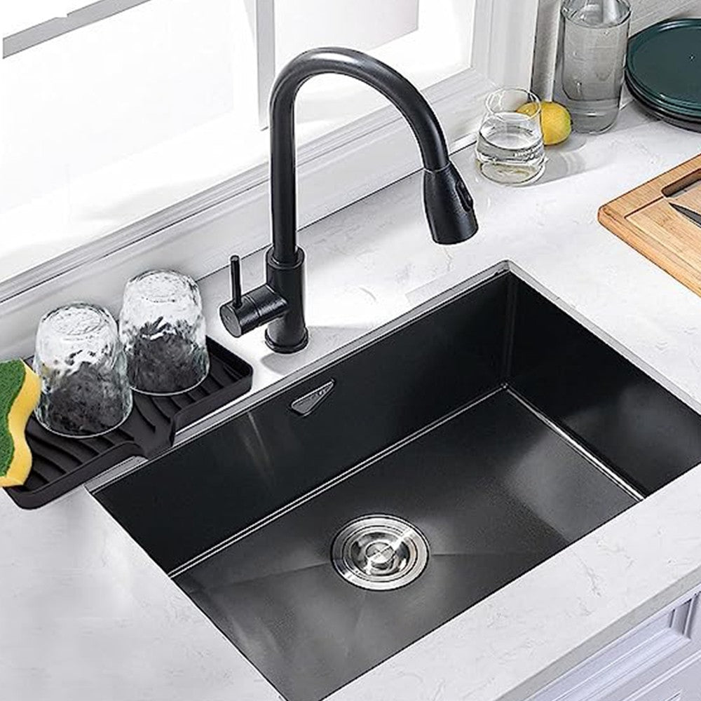 Silicone Soap Dish Self Draining Soap Tray Non-Slip Soap Holder for Bathroom Kitchen Black L