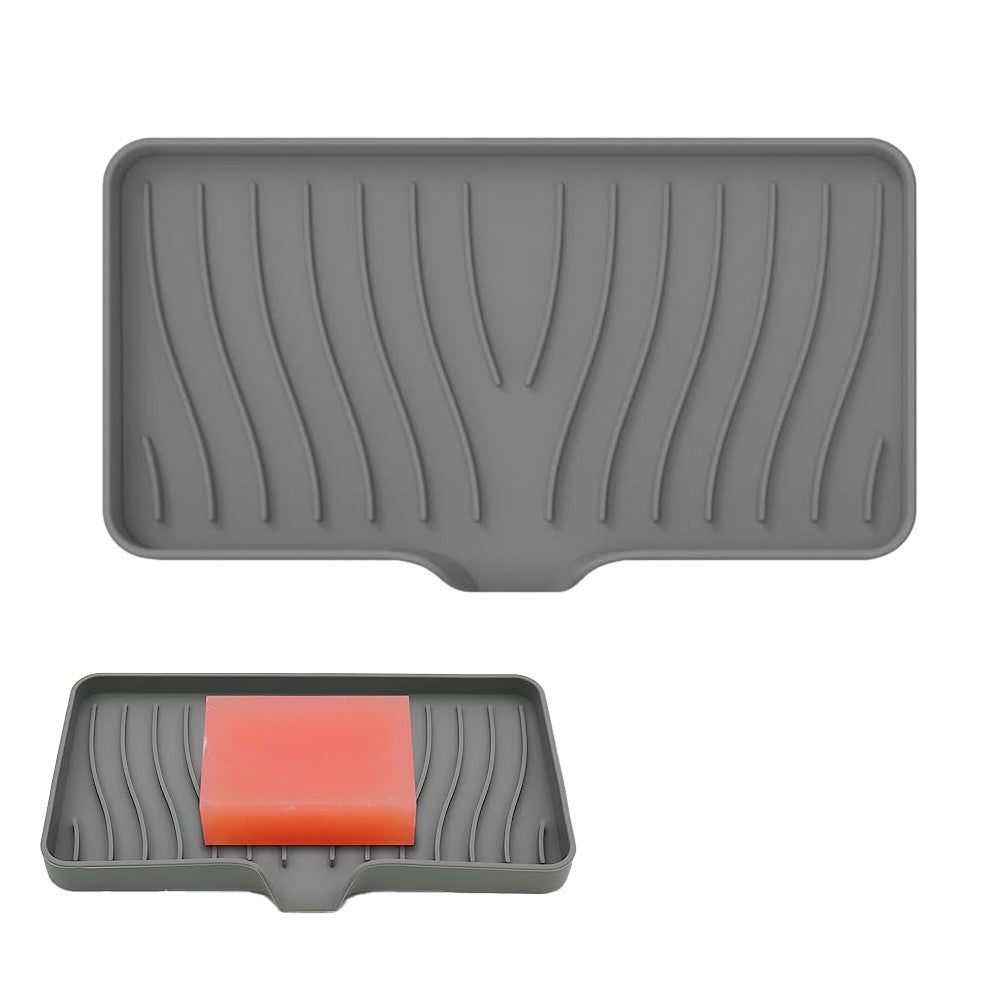 Silicone Soap Dish Self Draining Soap Tray Non-Slip Soap Holder for Bathroom Kitchen Grey L