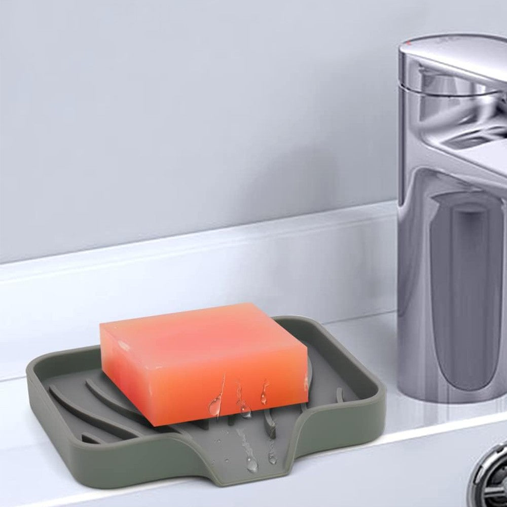 3Pcs Silicone Soap Dish Self Draining Soap Tray Non-Slip Soap Holder for Bathroom Kitchen Grey