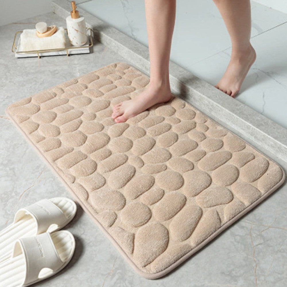 60x90cm Cobblestone Embossed Bath Mat Anti-Slip Coral Fleece Floor Mat Doormat Camel