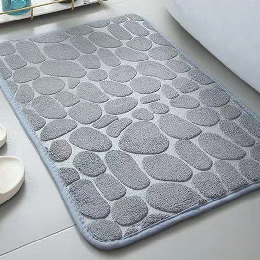 40x60cm Cobblestone Embossed Bath Mat Anti-Slip Coral Fleece Floor Mat Doormat Grey
