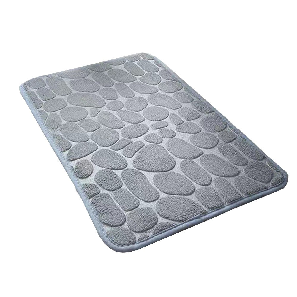 60x90cm Cobblestone Embossed Bath Mat Anti-Slip Coral Fleece Floor Mat Doormat Grey