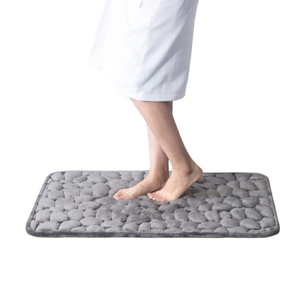 50x80cm Cobblestone Embossed Bath Mat Anti-Slip Coral Fleece Floor Mat Doormat Grey