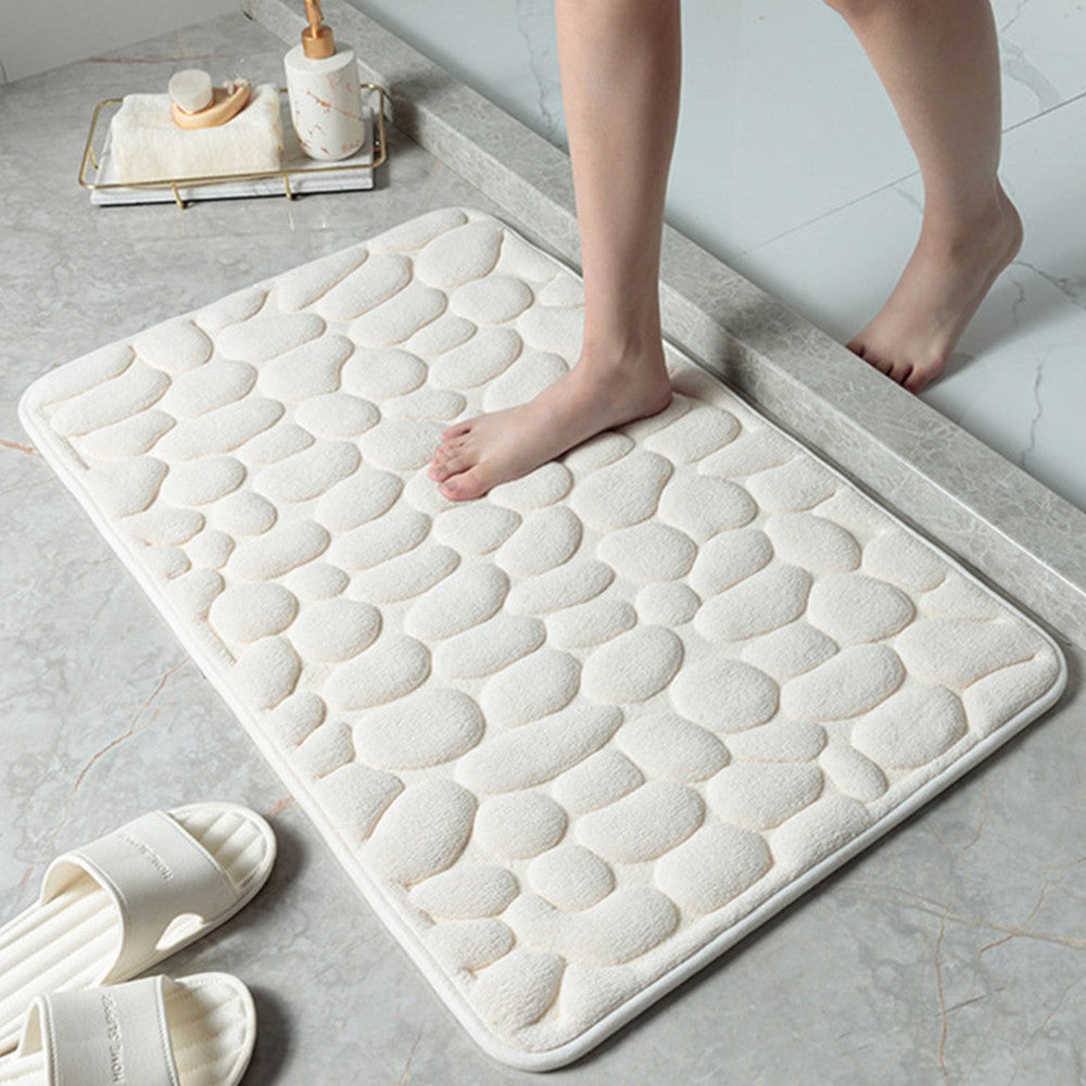 40x60cm Cobblestone Embossed Bath Mat Anti-Slip Coral Fleece Floor Mat Doormat White