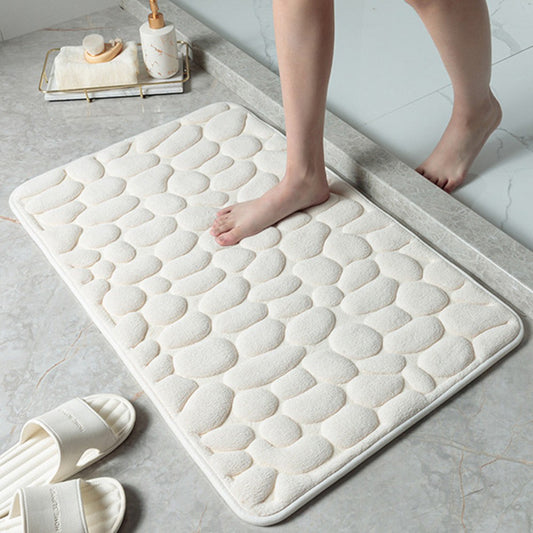 40x60cm Cobblestone Embossed Bath Mat Anti-Slip Coral Fleece Floor Mat Doormat White