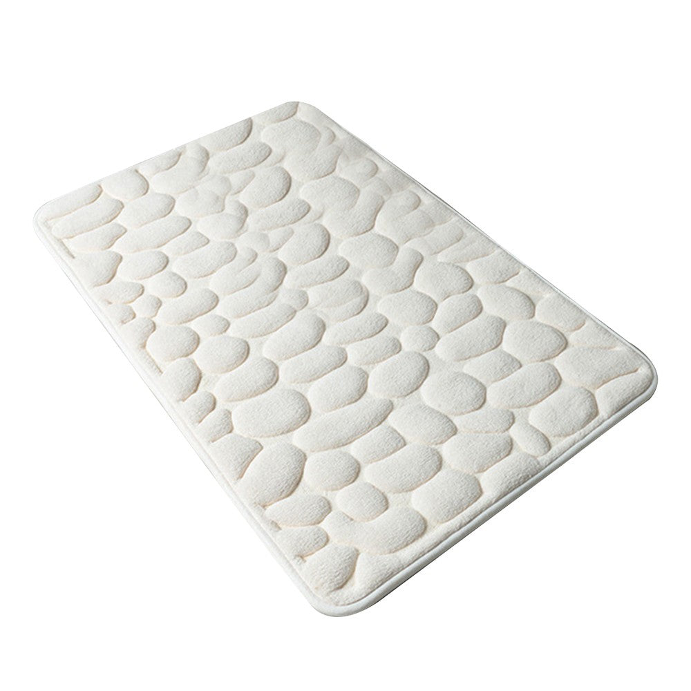 60x90cm Cobblestone Embossed Bath Mat Anti-Slip Coral Fleece Floor Mat Doormat White
