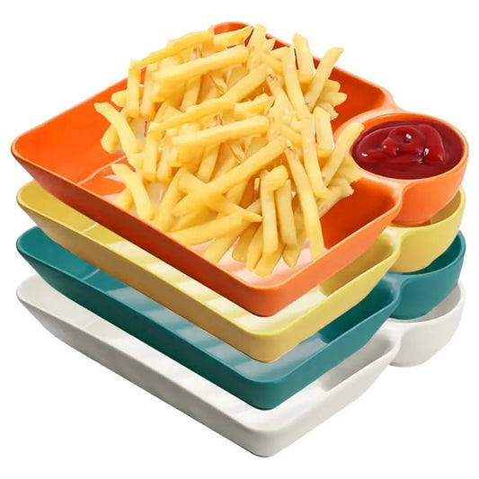 4Pcs Reusable Plastic Serving Platter Divided Snack Tray Dumpling Plate with Sauce Holder