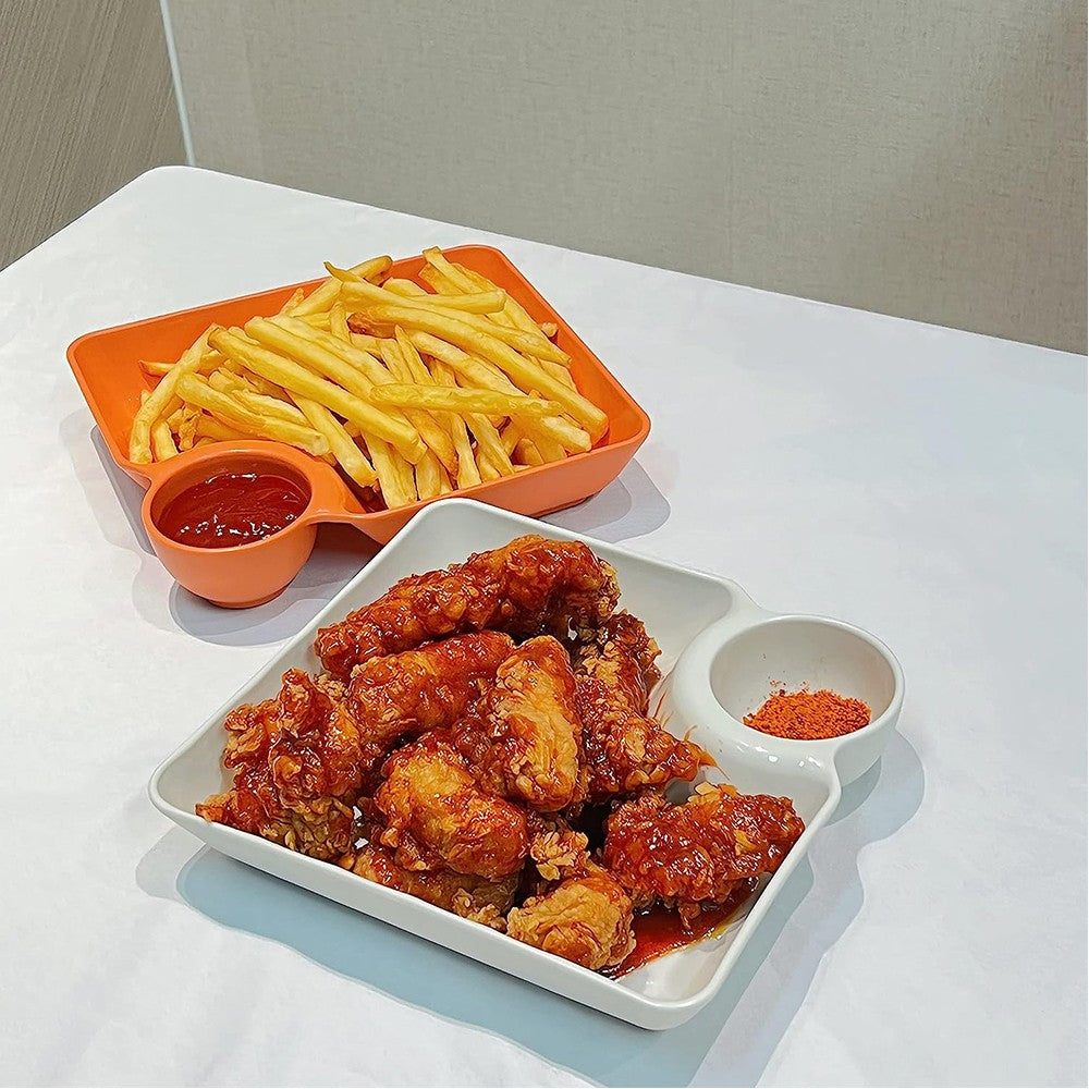 8Pcs Reusable Plastic Serving Platter Divided Snack Tray Dumpling Plate with Sauce Holder