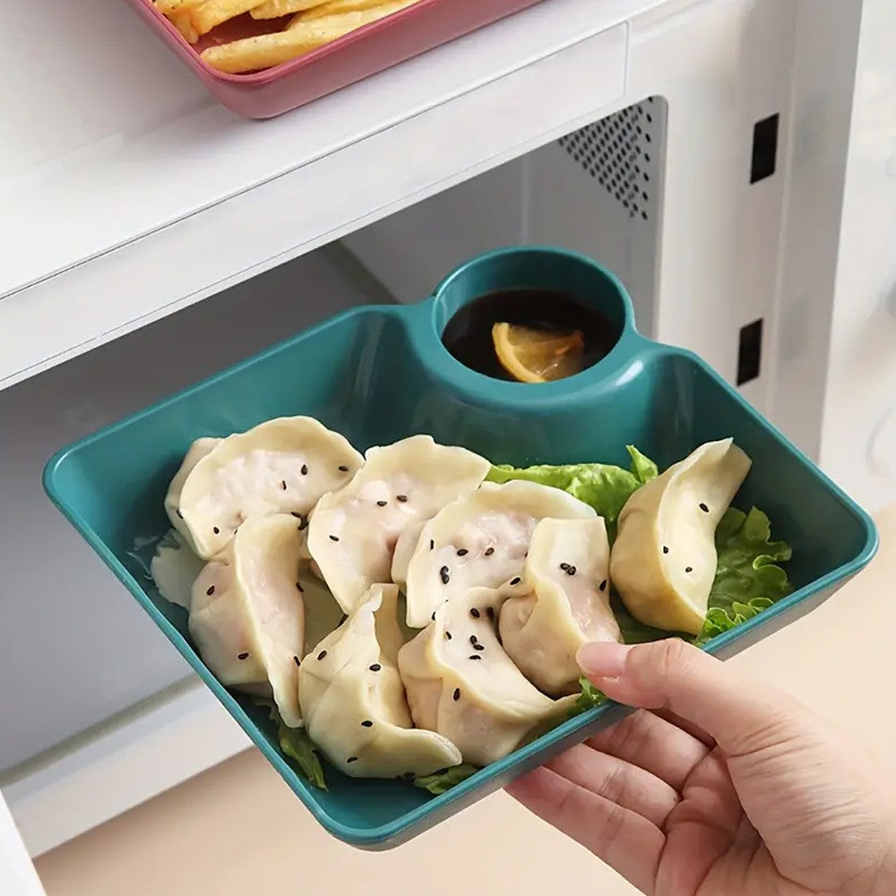 8Pcs Reusable Plastic Serving Platter Divided Snack Tray Dumpling Plate with Sauce Holder