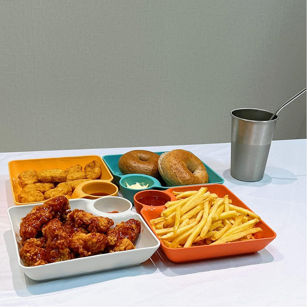 8Pcs Reusable Plastic Serving Platter Divided Snack Tray Dumpling Plate with Sauce Holder