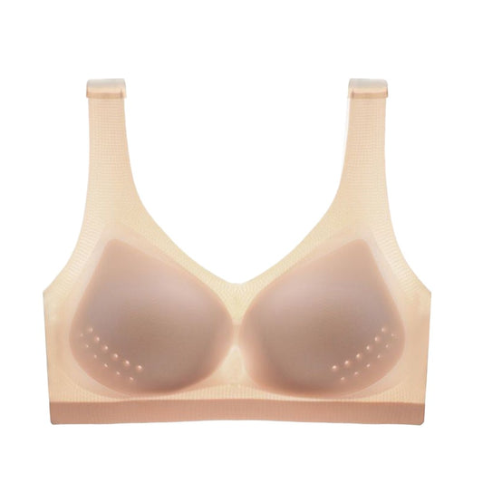 Ultra-thin Ice Silk Bra Seamless Invisible Bra with Removable Pad Nude XL