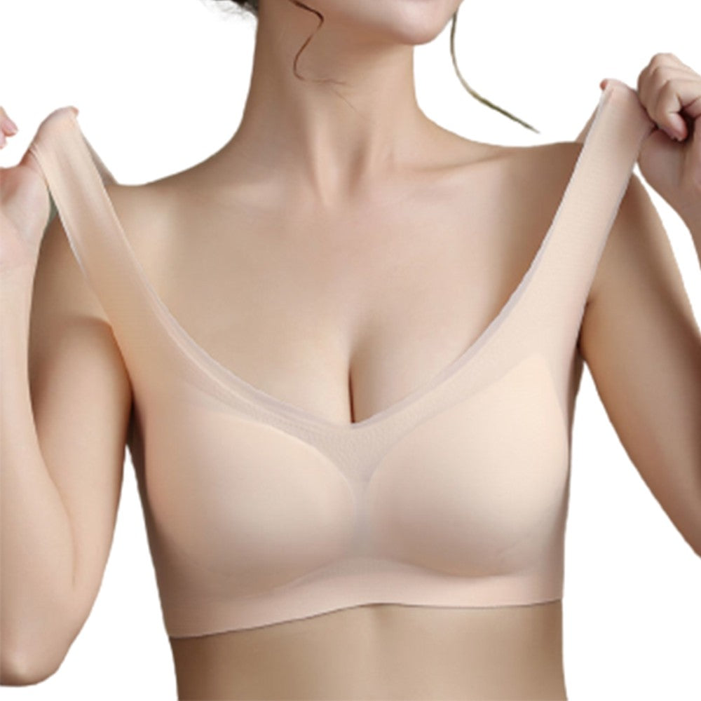 Ultra-thin Ice Silk Bra Seamless Invisible Bra with Removable Pad Nude XL