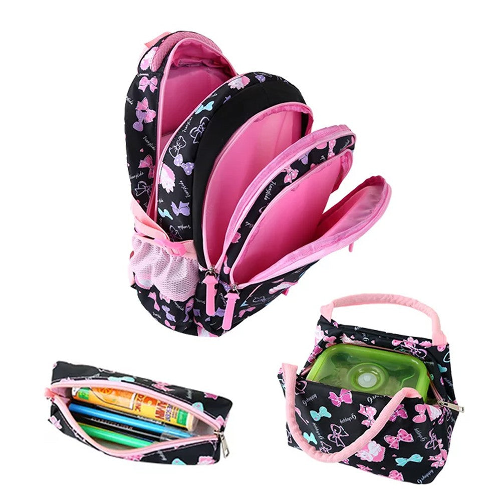 3-Piece Girls School Backpack Pencil Bag Kids School Bags Black