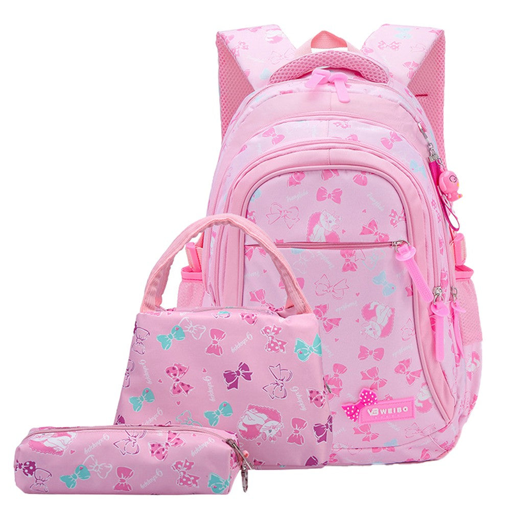 3-Piece Girls School Backpack Pencil Bag Kids School Bags Pink
